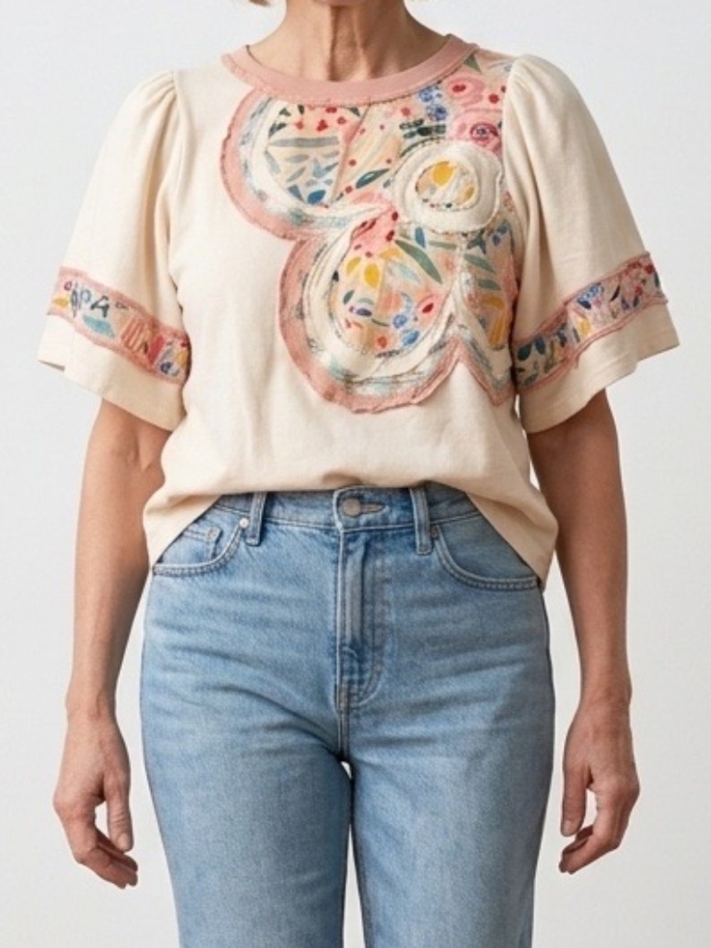 Cream Crop Top with Fabric Flower Design